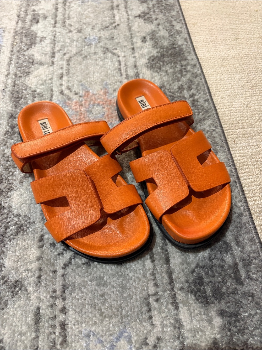 BiBi Bright Orange Kids Slide Sandals with Double Strap